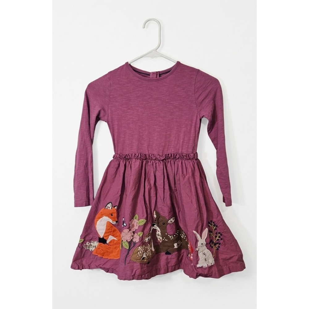 Mini Boden Dress Kids 7-8 Years Pink Excellent Woodland Animal Applique G4392